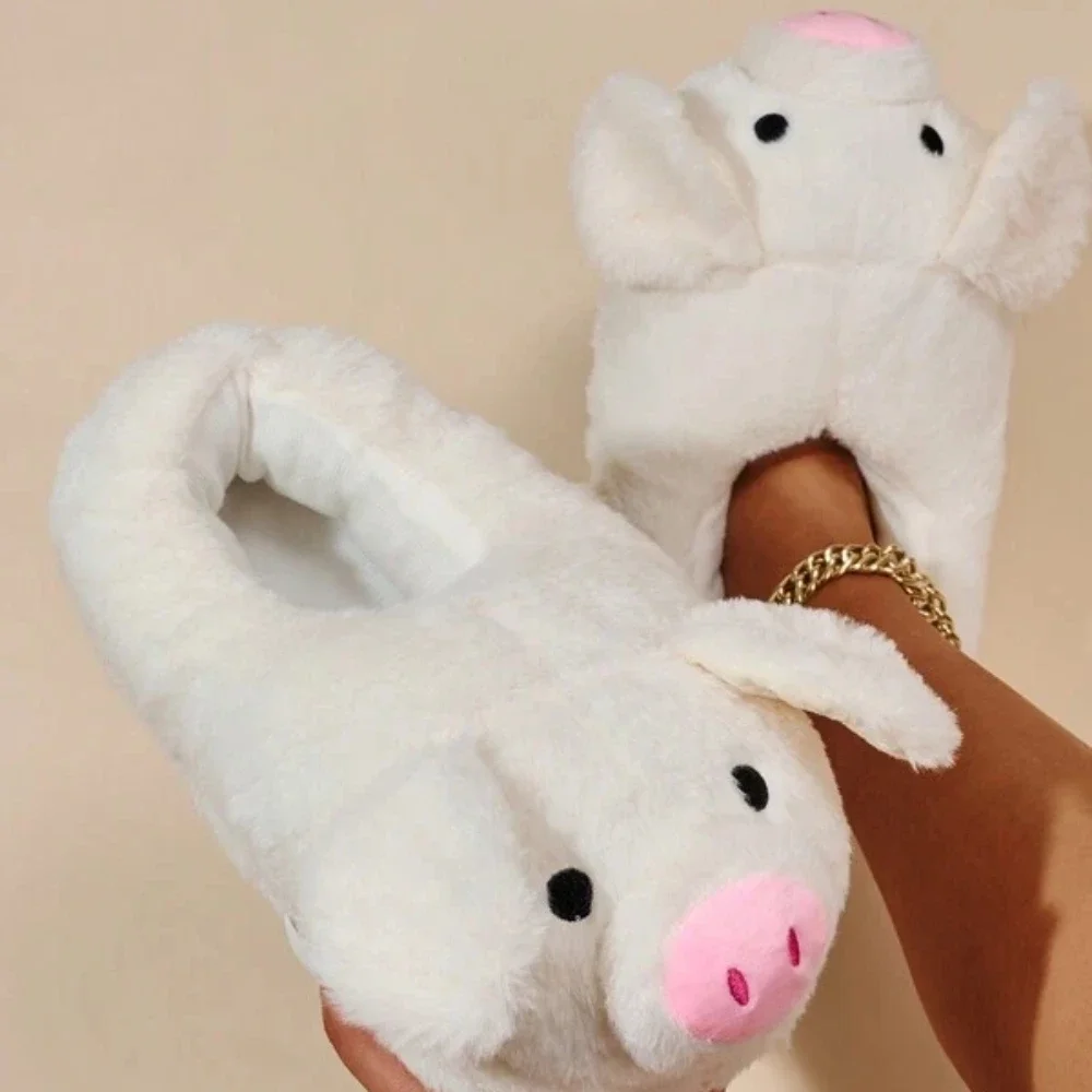 Cute Pig Winter New Women Slipper Heel Cover Warm Slippers Soft Fur Warm Indoor Comfortable Home Fluffy Home Slippers Shoes