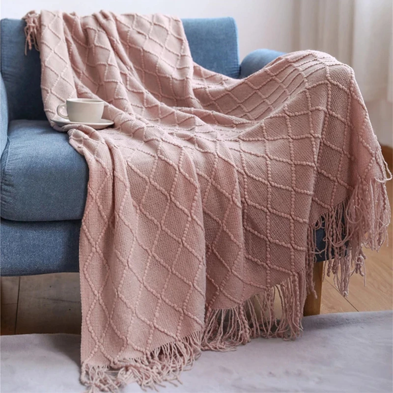 

Soft Blanket Cover Sofa Knitted Throw Thread for Living Room Textile Nordic Plaid Travel Bedspread with Tassels Air Blankets