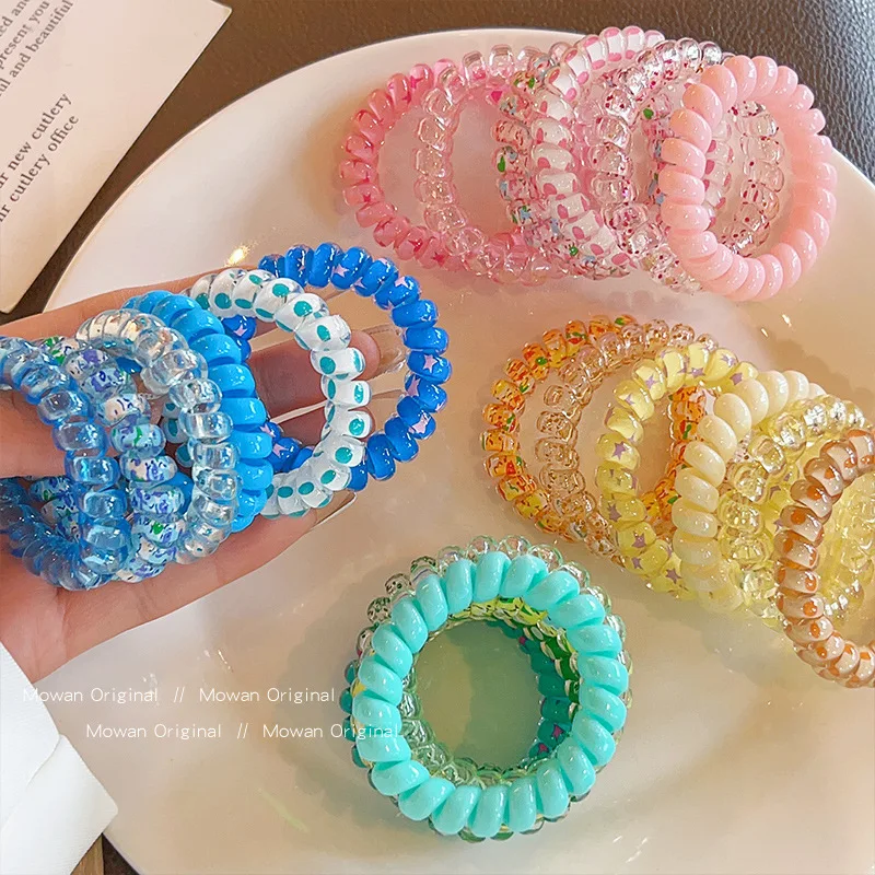 6Pcs/set Telephone Wire Hair Ties Women Girls Solid Color Elastic Hair Bands Spiral Coil Rubber Bands Ponytails Hair Accessories