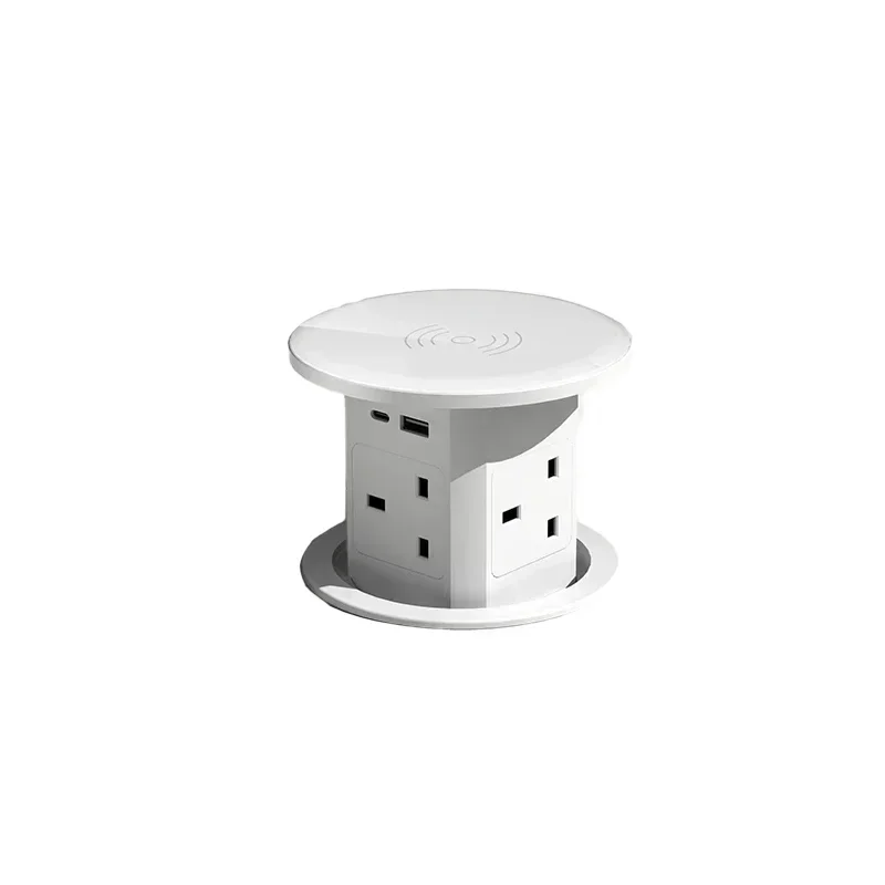 Mengangkat Sockt lift daya otomatis, menara Pop Up US UK AU Universal Plug Adapter USB tipe-c pengisian nirkabel, tersembunyi