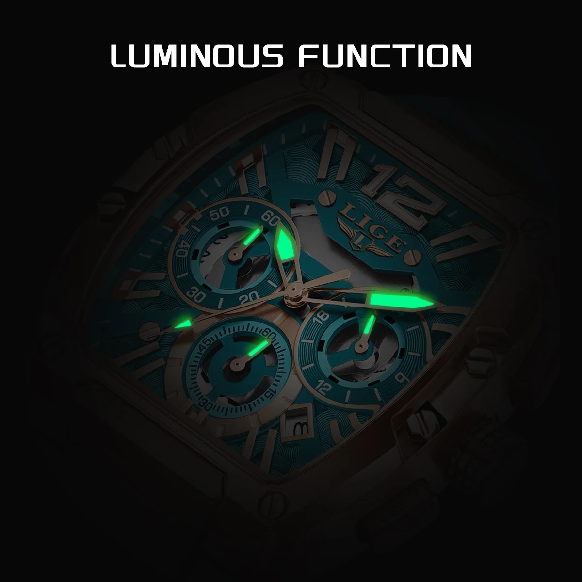 LIGE Men's watches Fashion Square Military Sport Waterproof Silicone Men‘s Quartz Top clock Luminous Chronograph mens wristwatch