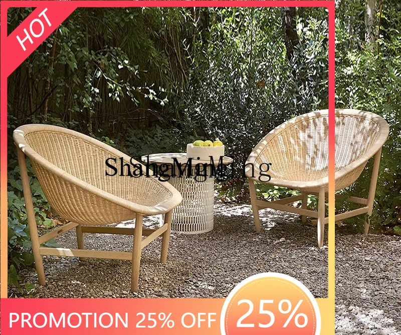 

FG Outdoor Rattan Chair Patio Balcony Leisure Area Round Rattan Sofa Teak Teng Chair