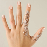 New Fashion Chain Link Ring Full Rhinestone Vintage Flower Double Finger Rings For Women Girl Party Jewelry Gift Accessories