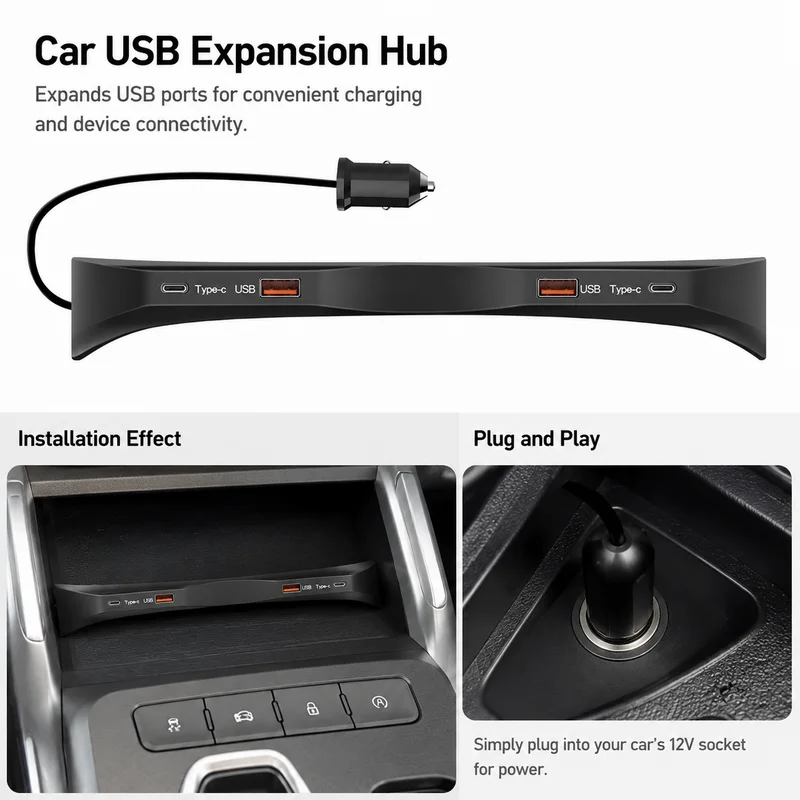 For 2023 Tank 400 Center Console USB Hub Smart Fast Charger Car Docking Station Expander Multi-Port USB-C