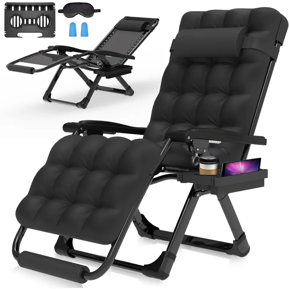 Zero Gravity Chair, 26In Lounge Chair W/Removable Cushion & Headrest, Reclining Camping Chair W/Upgraded Lock, Large Cup Holder