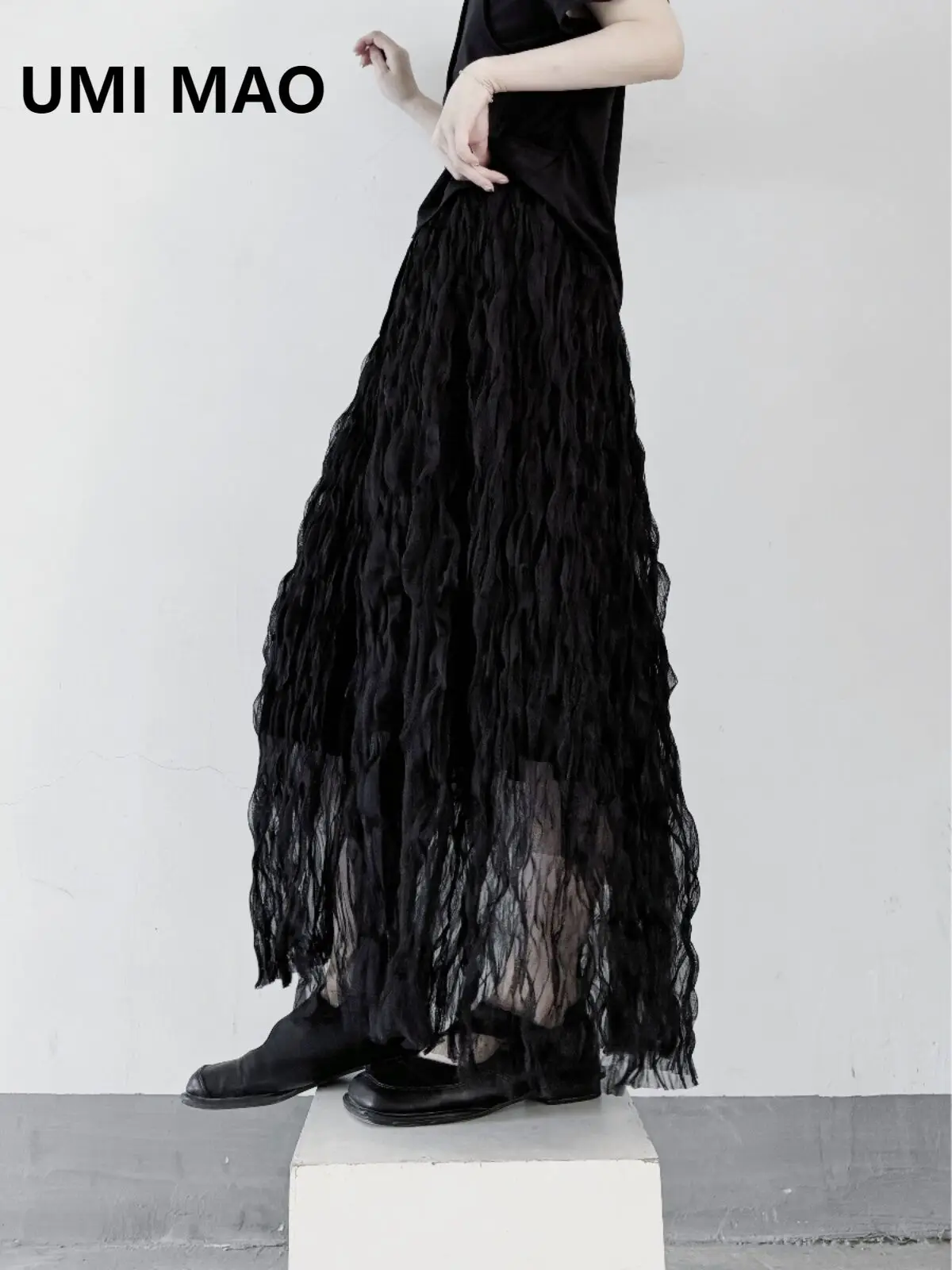 UMI MAO Driftwood Fairy Water Ripple Puffy Tulle Skirt Dark Princess Skirt Spring Summer Dreamy Half Skirt Long Skirt For Women