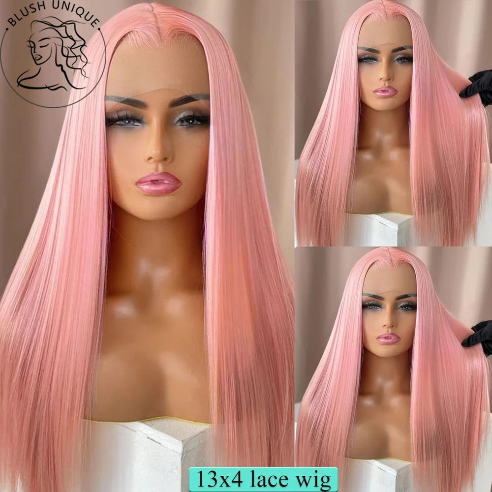 

13x4 Розовые Прямые Парики Фронта Шнурка Розовые Длинные Синтетические Парики Фронта Шнурка Бесклеевые Предварительно Сорванные Жаростойкие Волосы для Женщин Ежедневно