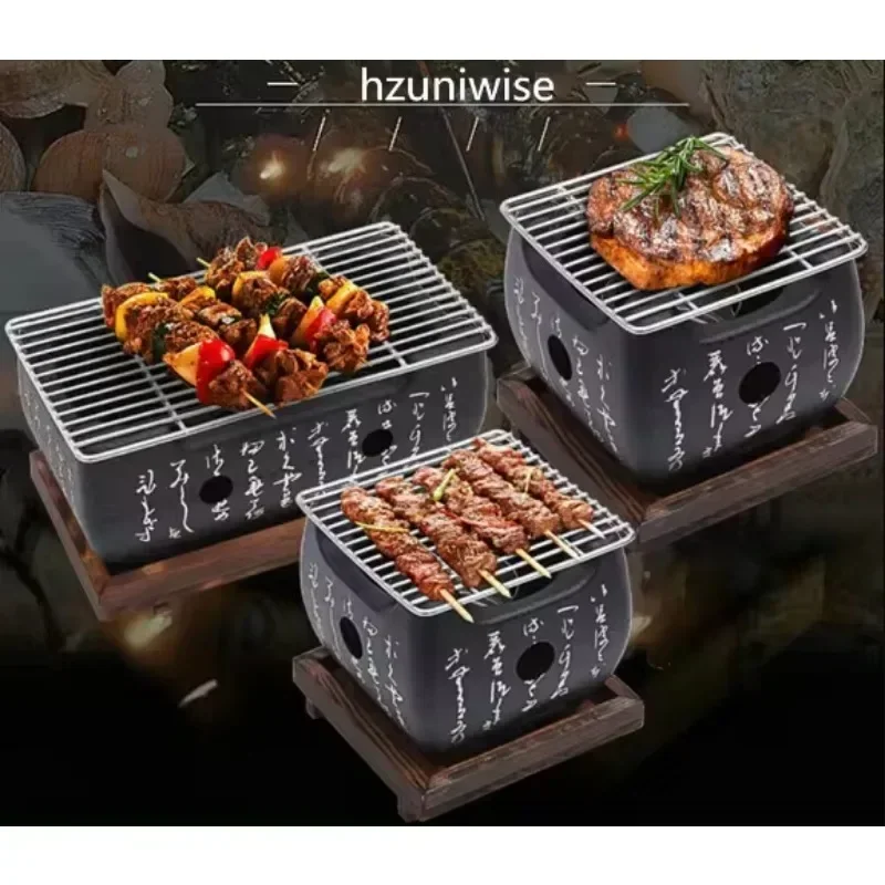 Home table top mini Hibachi grill Square Ceramic Charcoal BBQ Grill Restaurant Alcohol Barbecue