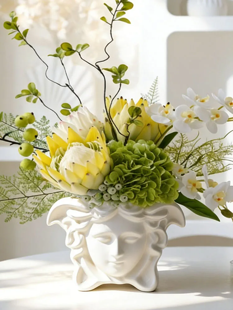 Griechischer Blumentopf im Gesichtsdesign für Trockenblumen und Kunstblumen, Dekoration für Wohnzimmer, Schlafzimmer, Geschenk – Detail 3