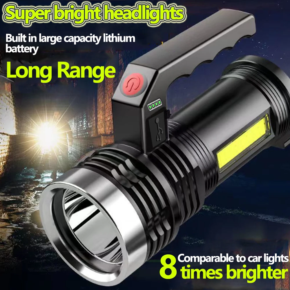 portable Led flash light hand flashlight searchlight night lamp torchses powerful long range USB recharge floodlight Hunting a1