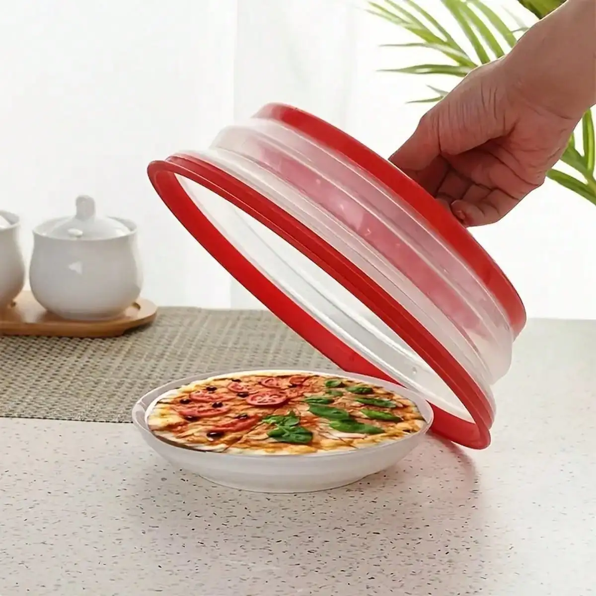 Dishwasher Safe Ventilated Collapsible Microwave Splash Guard with Easy Grip Handle Food Filter for Meal Prep Kitchen Tool
