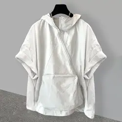 Summer New Men's Solid Color Hooded Spliced Pockets Zipper Casual Fashion Loose Korean Short Sleeve High Street T-shirt Tops