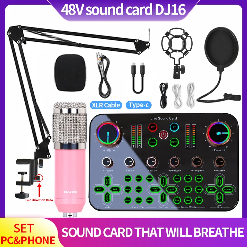 Professional Studio Microphone BM 800 with Sound Card for Youtube Recording USB PC Streaming Gaming Podcasting Singing Mic Stand