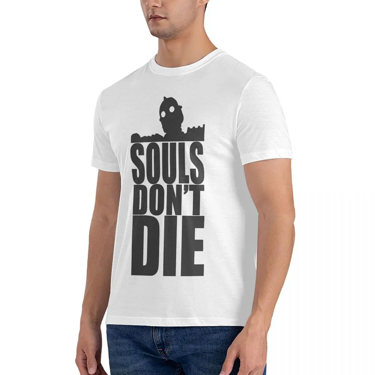 Men's T-Shirt Souls Don't Die Vintage Pure Cotton Tee Shirt Short Sleeve The Iron Giant Cartoon T Shirt O Neck Clothes Birthday