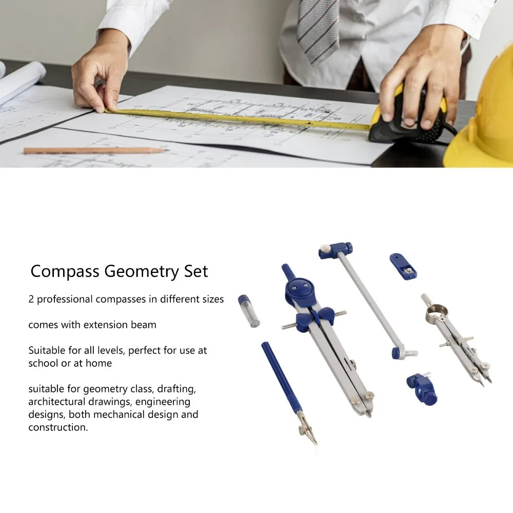 Metal Professional Drawing Compass Blue White Storage Box Drafting Compass Kit Multi Functional Adjustable Metal Compass Set