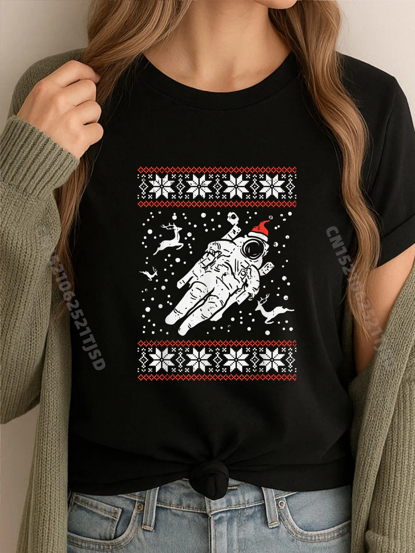 

Астронавт, уродливое Рождество, Рождество, космический любовник, пижама, женские футболки с рисунком, хлопковая удобная роскошная футболка в готическом стиле