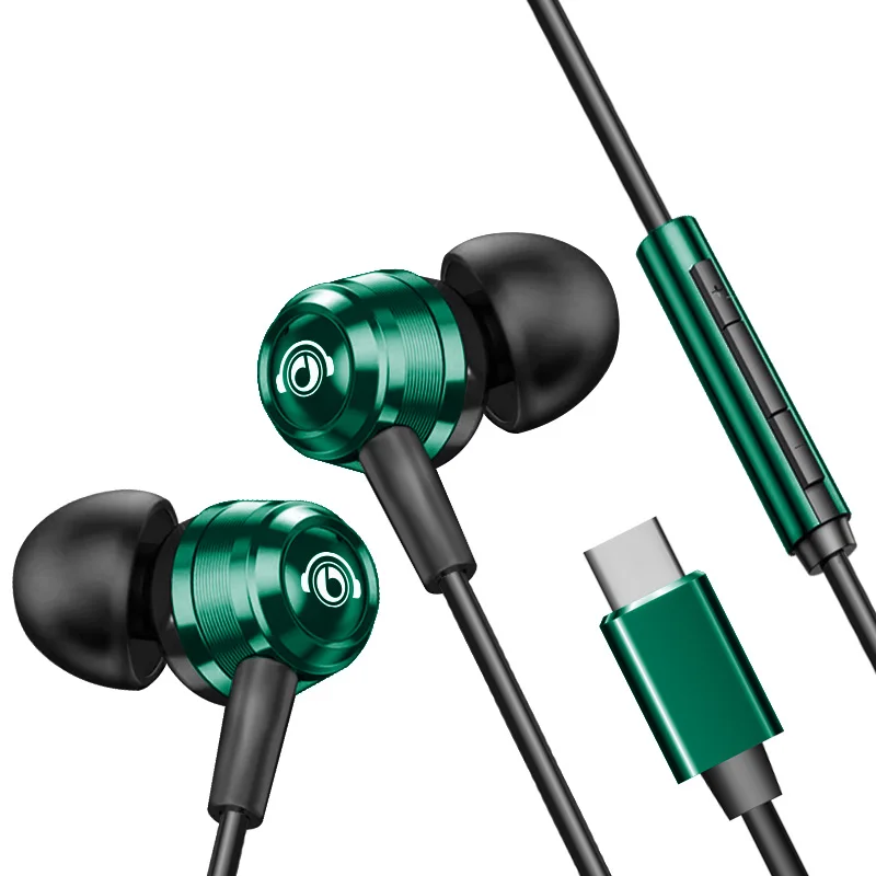 Słuchawki przewodowe J109 z doskonałą jakością dźwięku, słuchawki douszne z złączem Type-C i gniazdem 3,5 mm, słuchawki stereo HiFi z metalową obudową i mikrofonem. — zdjęcie produktu 6