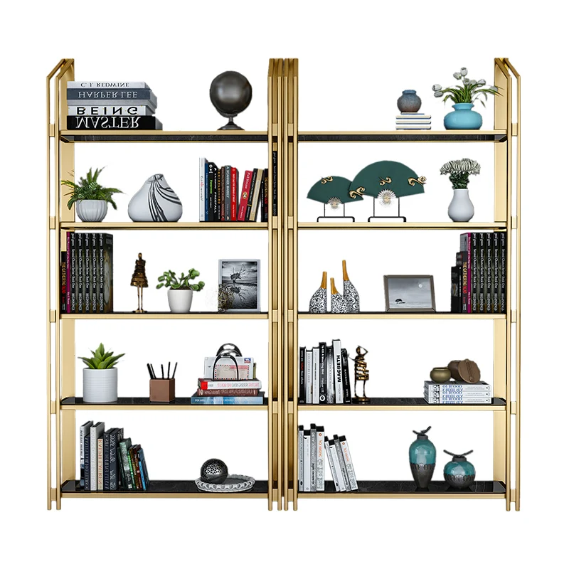 

bookshelf shelf gold floor multi-layer display rack wrought iron living room decorative shelf