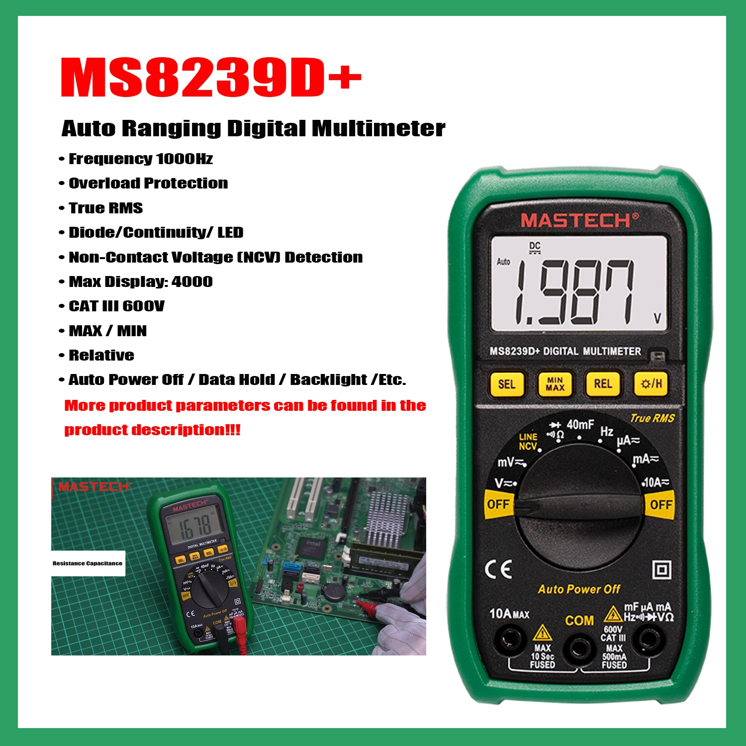 Mastech-multímetro Digital com Luz de Fundo Capacitância Atual hz Diodo Testador de Ohm Amperímetro Voltímetro dc ac Ms8239d Mais Ms8239t