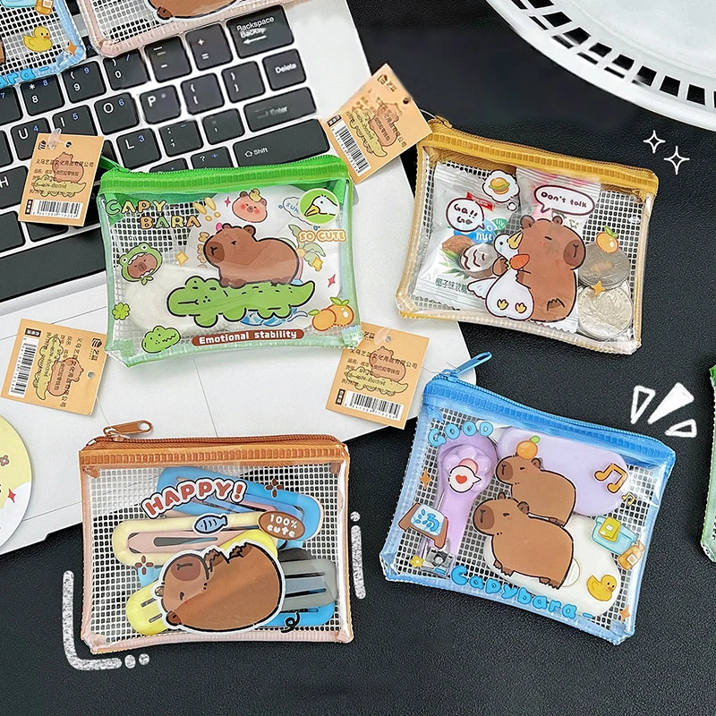 กระเป๋าถือใส่เหรียญการ์ตูน capybara กระเป๋าสตางค์น่ารักกันน้ำแบบพกพากระเป๋าใส่เหรียญขนาดเล็กที่จัดระเบียบหูฟังสำหรับเป็นของขวัญเด็ก