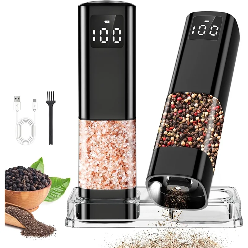 B59B-Electric Salt And Pepper Grinder Set Automatic Mill Adjustable Coarseness, Digital Display Included
