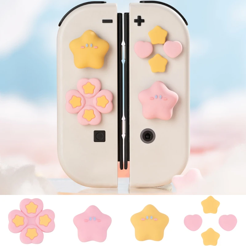 Mignon étoile amour Silicone souple d-pad bouton croisé ABXY clé autocollant coque peau pour interrupteur Oled NS Joy-con pouce bâton poignée capuchon couverture
