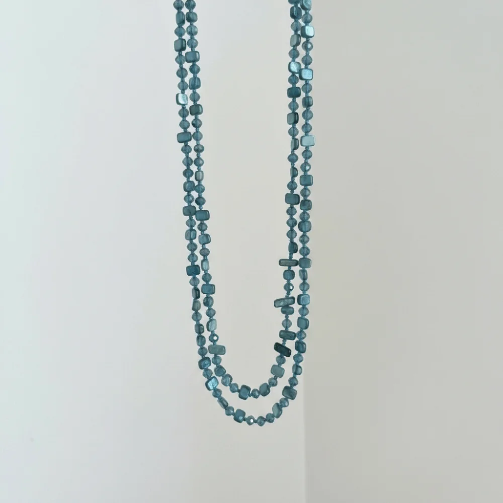 Double Layered Multi-color Natural Stone Necklace Irregular Geometric Hand Knotted Layered Stone Strand Skin-friendly