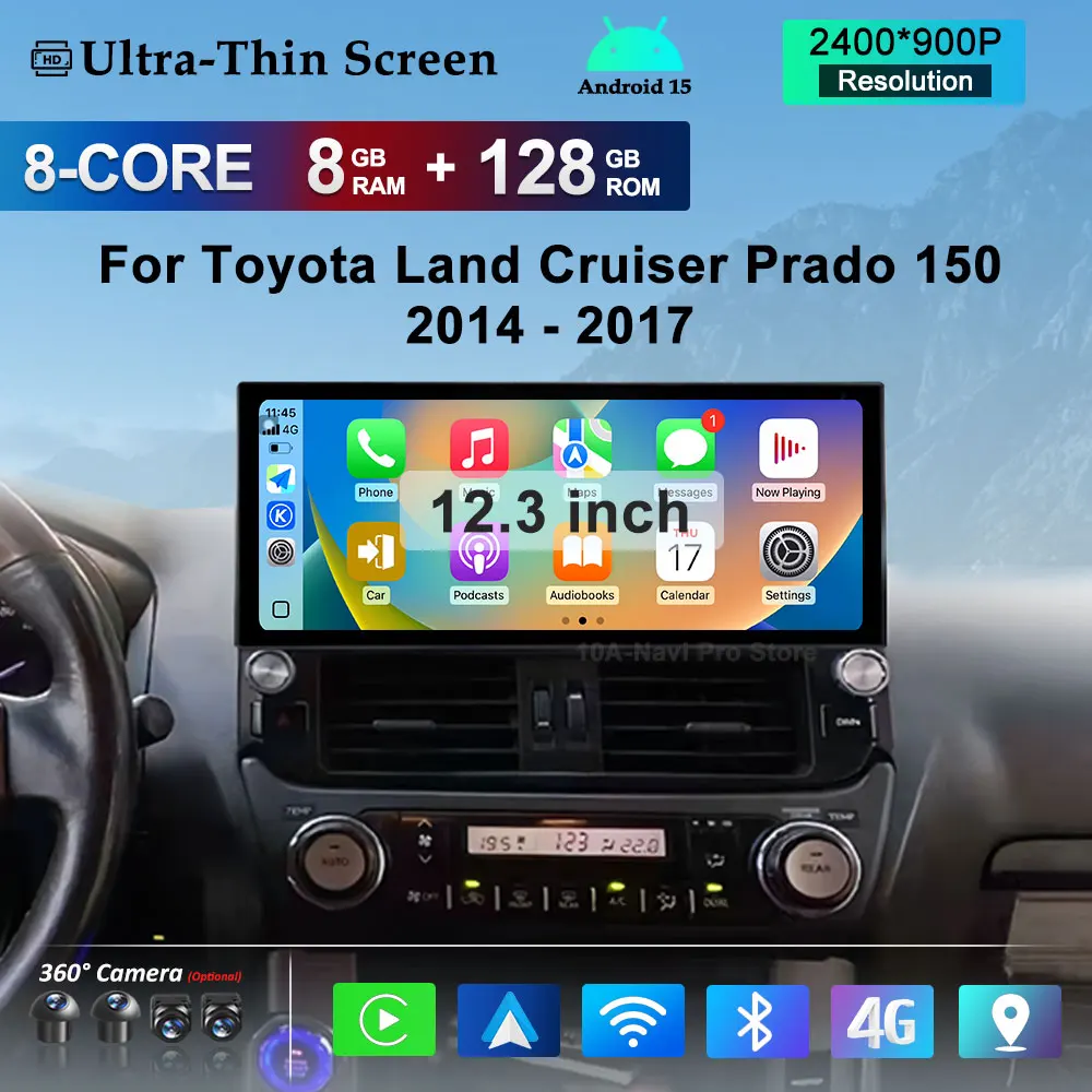 

Carplay DSP Stereo Android 15 for Toyota Land Cruiser Prado 150 2014 - 2017 Navi GPS Car Video Multimedia Player BT Split Screen