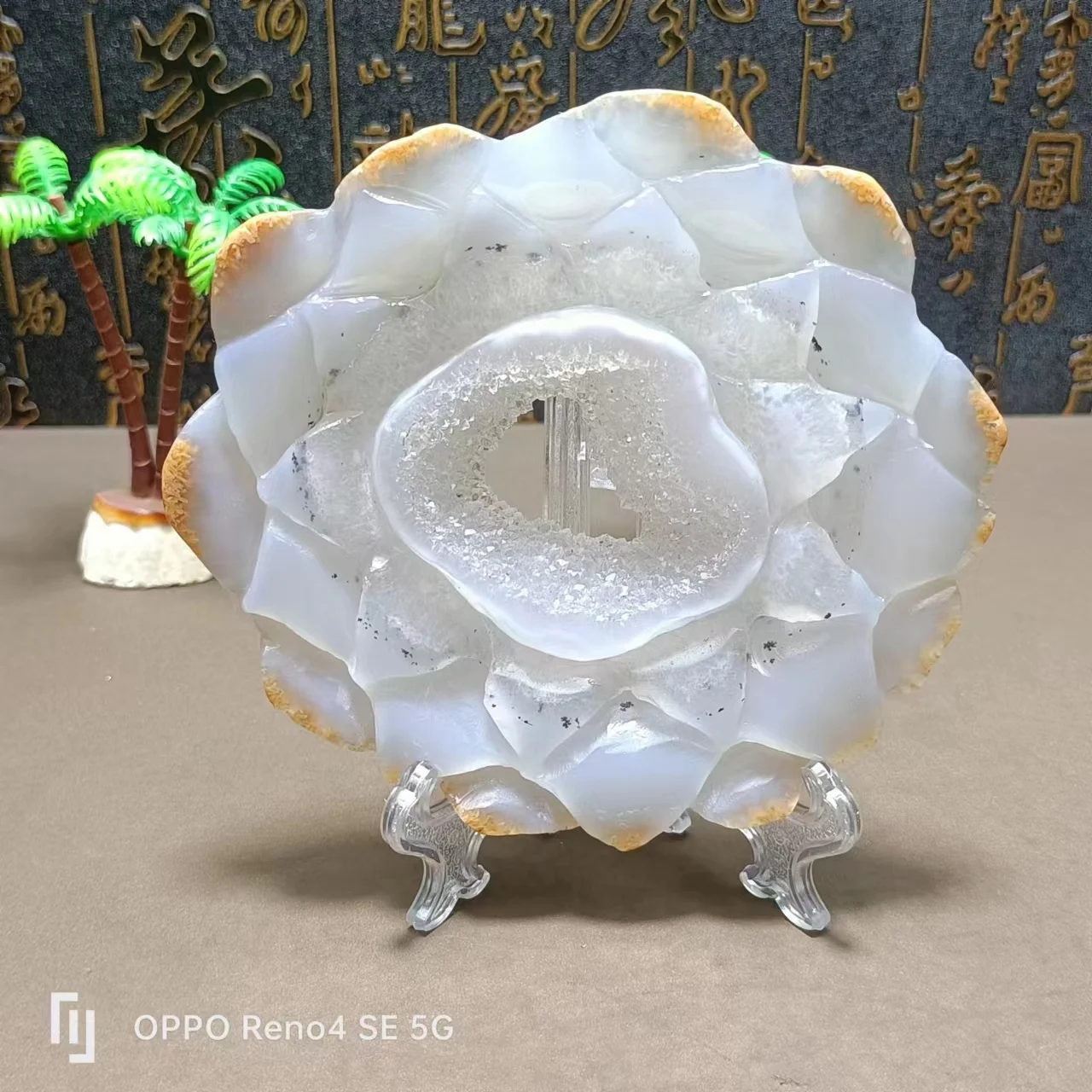 Natural Quartz Crystal, Agate Chip, Lotus Speculum, Ball Foundation, Home Decoration, Exquisite Gifts, Free Bracket