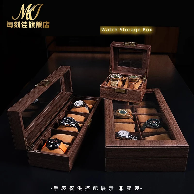 2/6/12 positions soild wood grain watch box Jewelry storage box HD Glass Flannel lining watch collection box display storage box