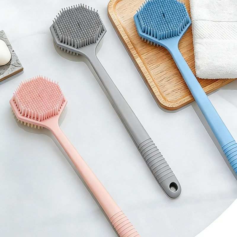 1pc Long Handle Double Sided Silicone Bath Brush Body Scrubber Back Scratcher Deep Cleaning Shower Accessory