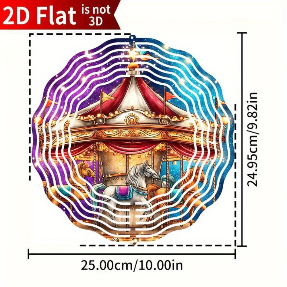 CIFBUY Wind Spinner Garden Stake Moving Horses Outdoor Patio Decor Durable Iron Vibrant Carousel Wind Chime Yard Ornament
