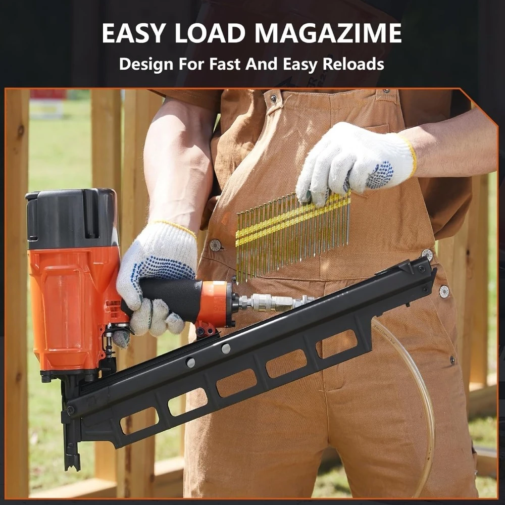 أداة تثبيت جديدة عالية السرعة، مسدس أظافر بتأطير هوائي 21 درجة، 2 بوصة حتى 3-1/4 بوصة أظافر كاملة الرأس مطلية بالبلاستيك #5