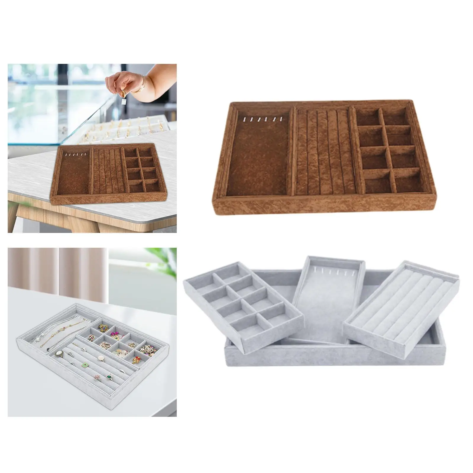 

Jewelry Display Tray Case Jewelry Tray Organizer Mult Grids, Elegant Velvet for Vanity Table Jewelry Storage Tray