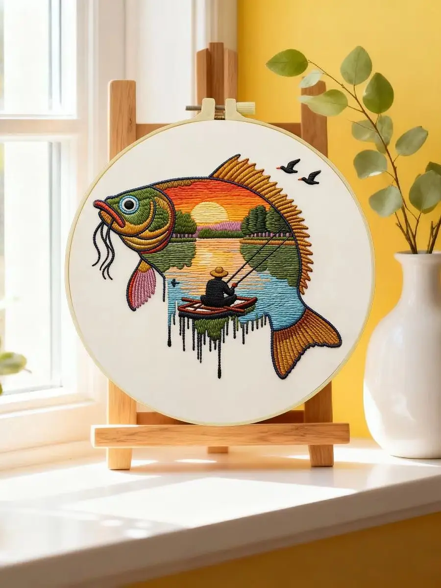 1 Stück 20X20CM/15X15CM 7,87/6,3 Zoll Fisch-Stickerei-Starter-Kit DIY-Kit DIY-Stickerei-Set Handarbeiten Heimdekoration Bastelmalerei – Detail 6