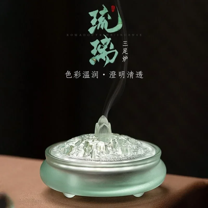 Glass Xuande Furnace  Ancient Chinese Incense Burner  Zen Tea Ceremony Meditation Decoration