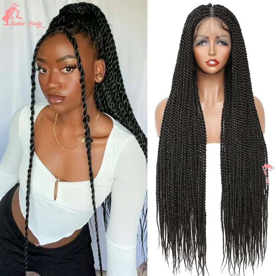 

36'' Synthetic Twist Full Lace Braided Wigs Knotless Small Box Braid Lace Wig With Baby Hair Women Faux Locs Braiding twists Wig