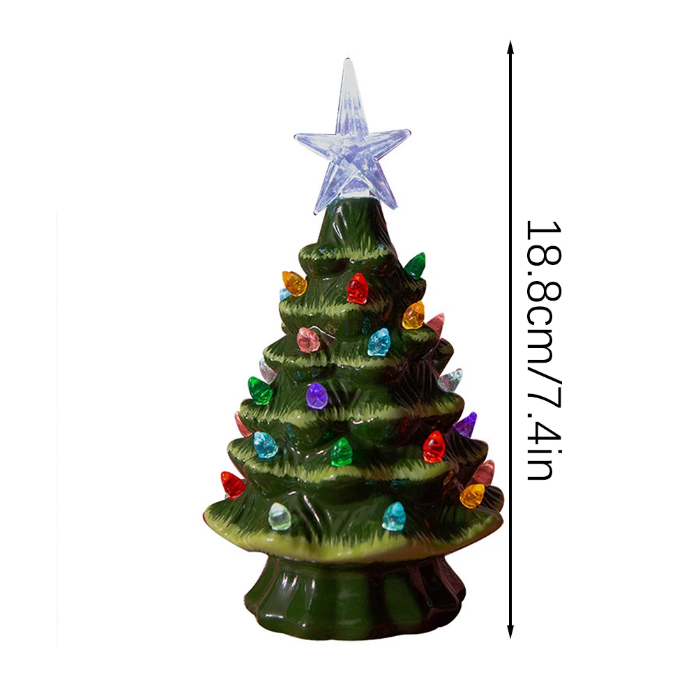 Ceramic Christmas Village Decoration Tree with Tree Topper Star Multicolored Lights for Village Display Indoor Collectible Decor