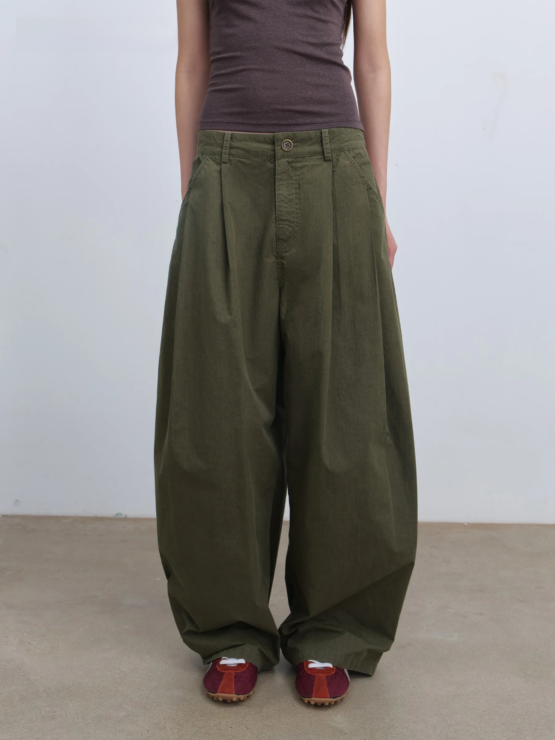 

VERMO Washed Crumpled Paper Cotton Loose Casual Pants Elegant Texture Natural Waist Button Closure Nylon Fabric Spring Collec...