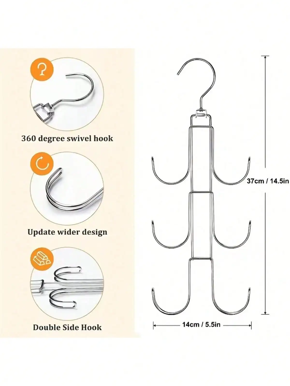 360 Degree Rotating Metal Handbag Rack for Closet - Silver - Space Saving Backpack Stand - Makes Bags Visible And Well Maintaine