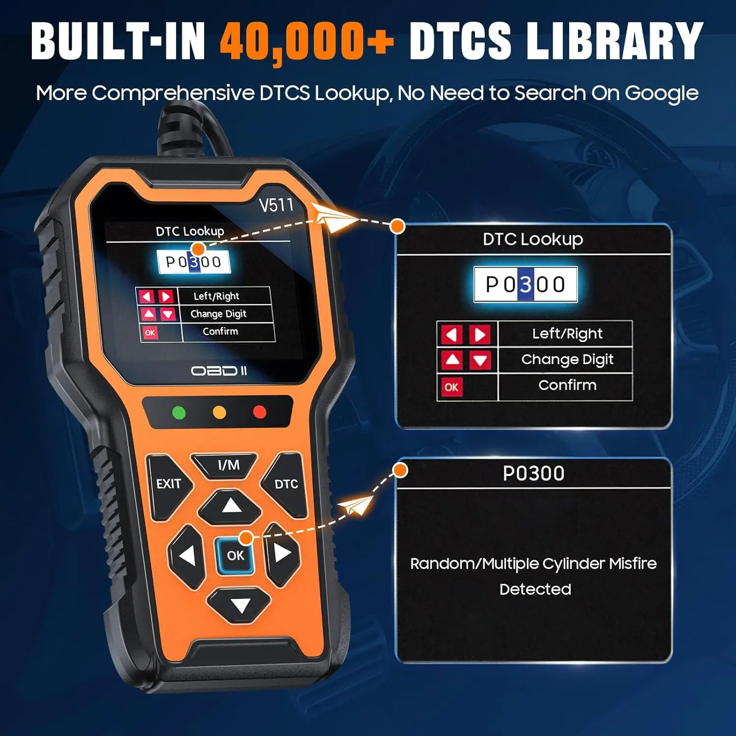 V511 OBD2 Scanner - Check Engine Light Reader, DTC, Live Data, Battery Voltage, Reset for All OBDII Cars 1996+