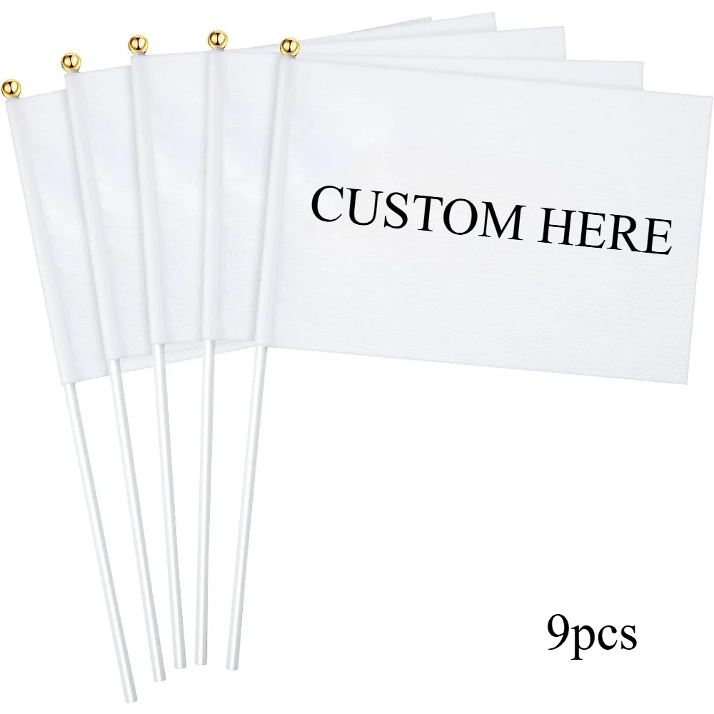 9pcs Mini Flags - Custom Handheld DIY Flags on Stick for Parties, Weddings, Birthdays, Garden & Car Parades, Grand Openings