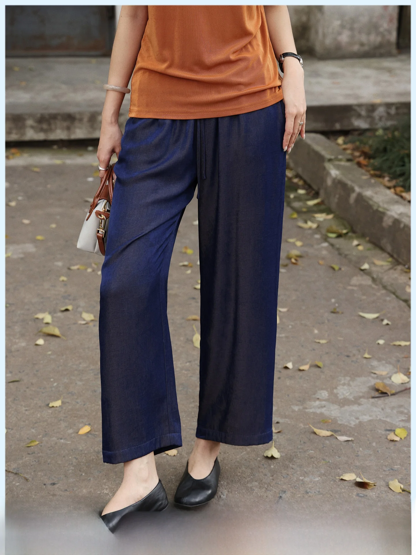 

Casual High Waist Drawstring Loose Drapey Straight Leg Pants Nine-Tenths Commute Style Women's Summer New Arrival