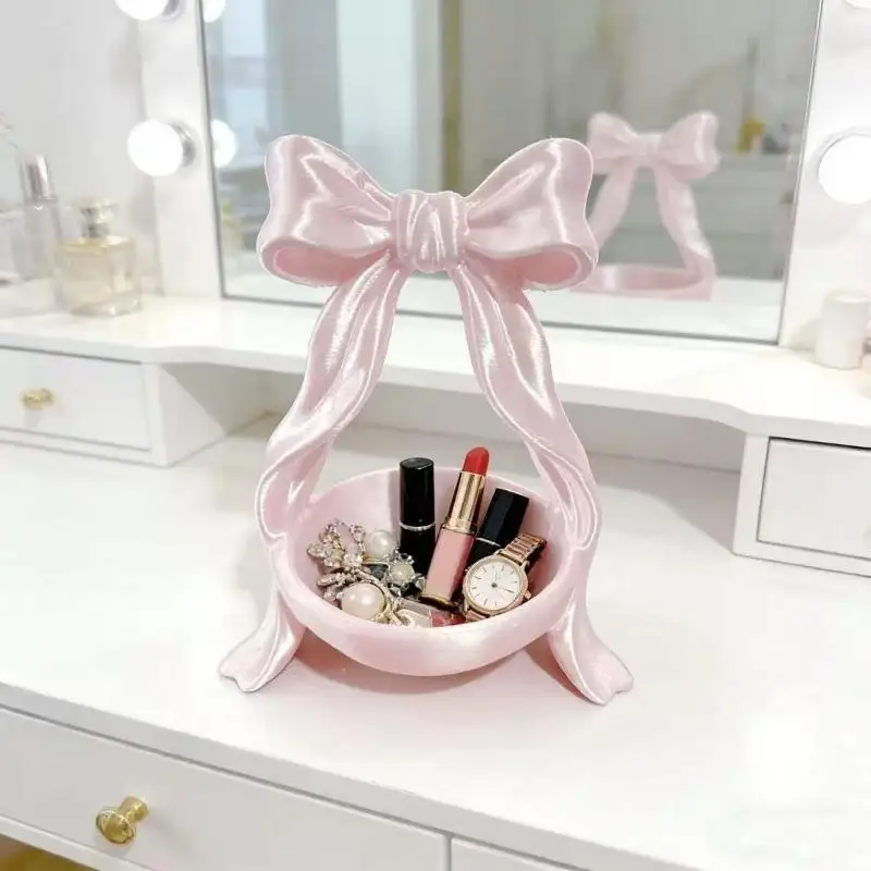 1 Stück Luxus-Make-up-Organizer, 3D-gedrucktes Desktop-Dekorationsstück, Ins-Schmuck-Displaybox, Schleifen-Aufbewahrungsbox – Detail 4