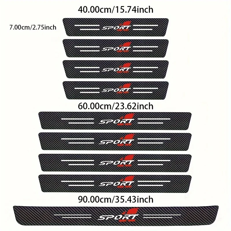9 قطعة عتبات باب السيارة الحرس ملصقات فيلم المضادة للخدش ألياف الكربون حامي جرجر غطاء الدواسة اكسسوارات السيارات #2