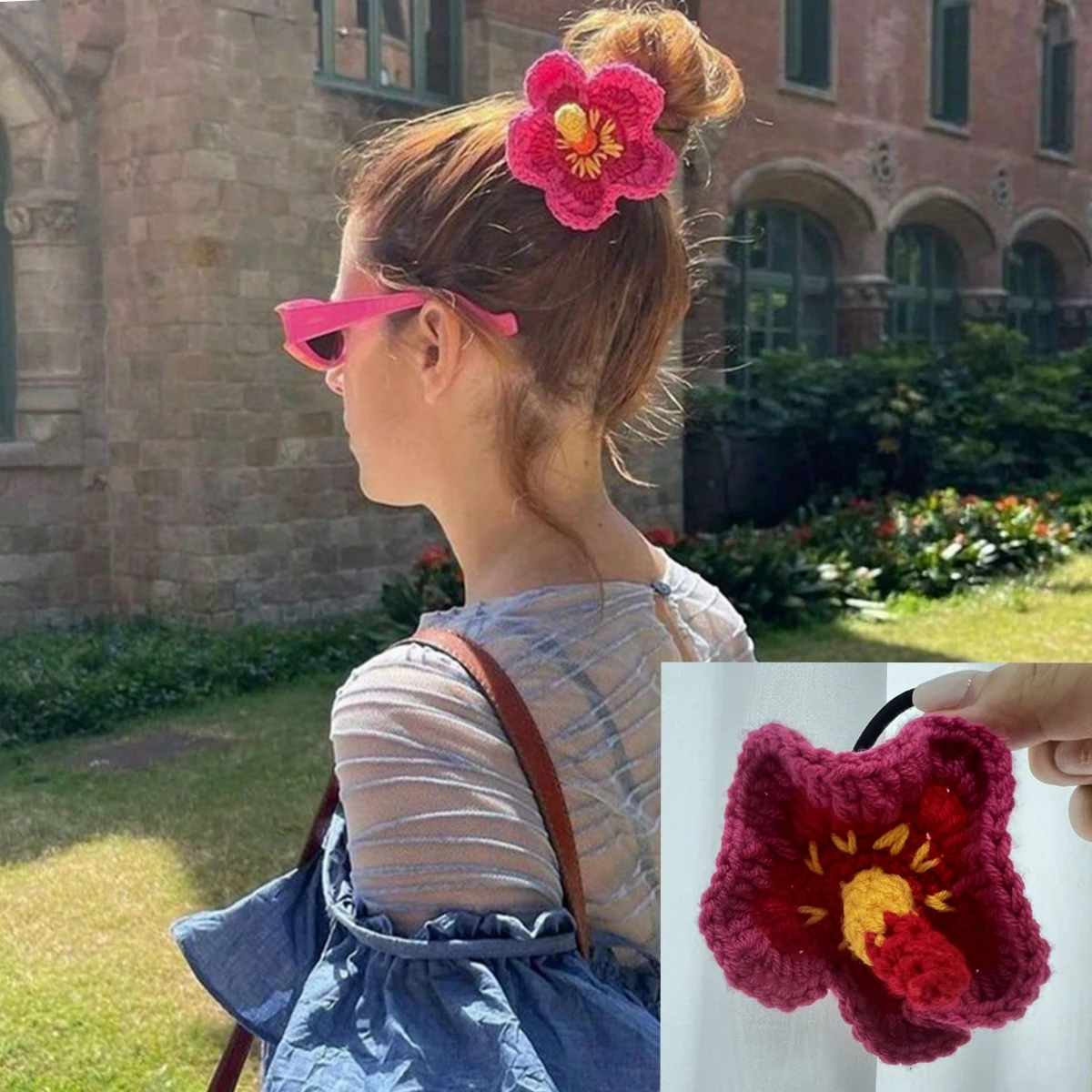 Handmade Weave Fashion Retro Pleated Crochet Scrunchies Headdress New Female Colored Oversized Hair Ties Hair Accessories