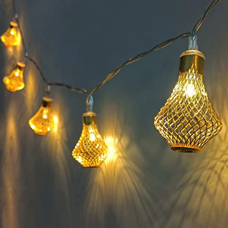 

Moroccan Lantern String Lights Battery Powered 10Ft Fairy Lantern Lights 20 LED Golden Raindrop Lights, Warm White String Light