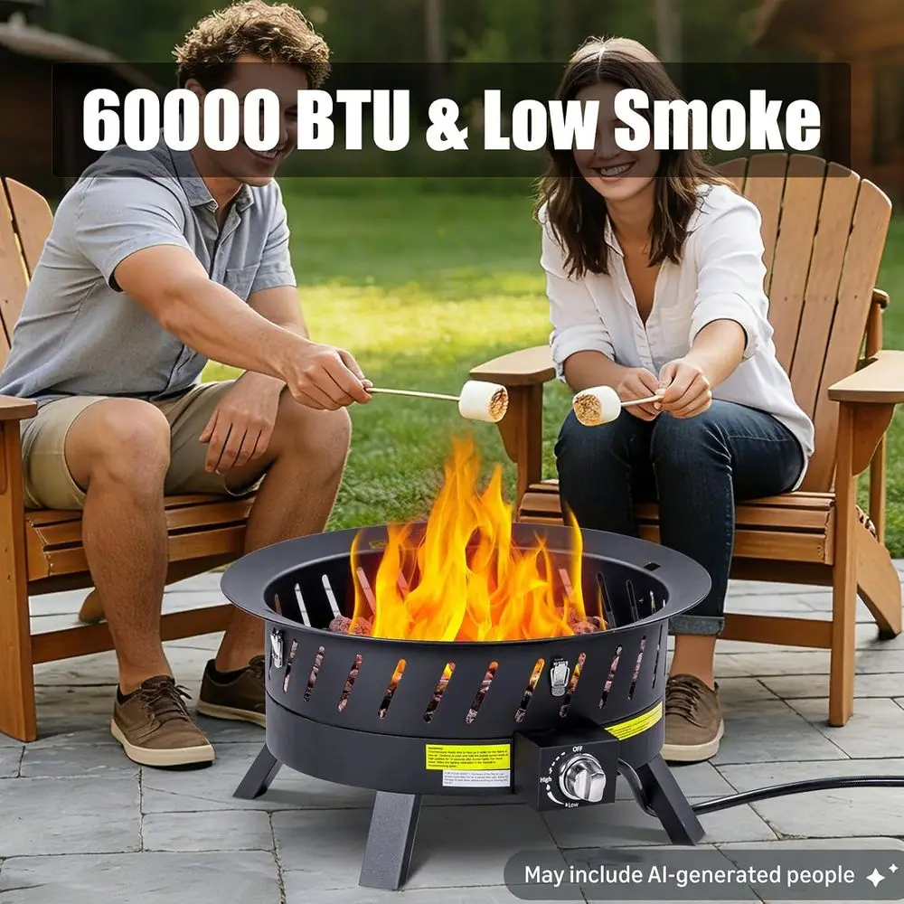 24 Inch Portable Propane Fire Pits with Grill, Gas Fire Pit Bowl, Outdoor with Lid & Handle, Propane Fire or Camping, Patio, Yar