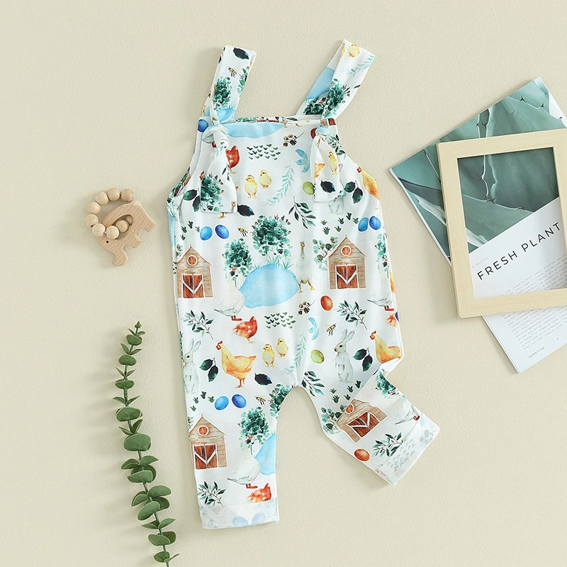 Adorable Baby Girl Summer Romper Jumpsuit Sleeveless Square Neck Cartoon Animal Print Toddler Outfit Clothes