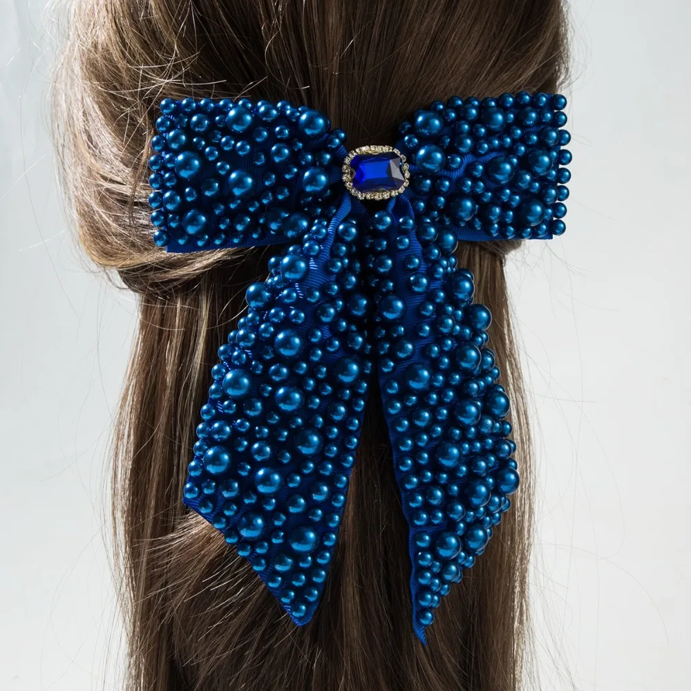 

Elegant Sweet Pearl Bow Hair Clips Fashion Beading Ribbon Bow Barrette Heavy-duty Hair Jewelry Bow Spring Clip for Women Styling